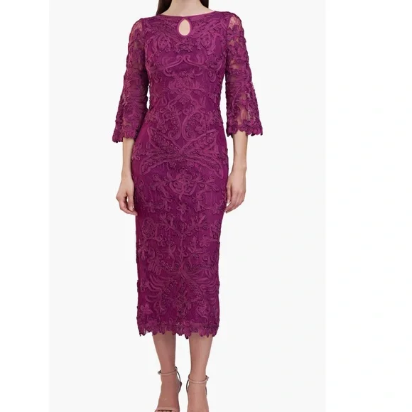 JS Collections Floral Pattern Sheath Dress, Plum Purple, Size 10, Like New